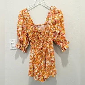 FREE PEOPLE Show‎ Me Love Romper in Orange size XS thumbnail 4