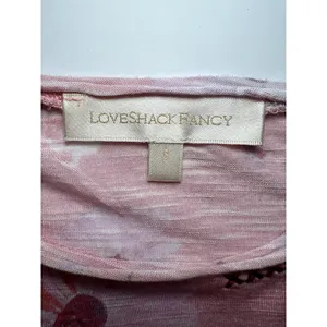 LoveShackFancy Rubbin Cropped Tee Coral Floral Knit Viscose T-Shirt Pink Size S thumbnail 4