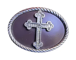 Rhinestone Cross Belt‎ Buckle Oval Western Religious Fashion Accessory thumbnail 1