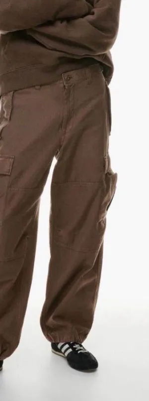 Aritzia Tna Cotton Cargo Pants Brown Utility Parachute Joggers Size 6 thumbnail 1