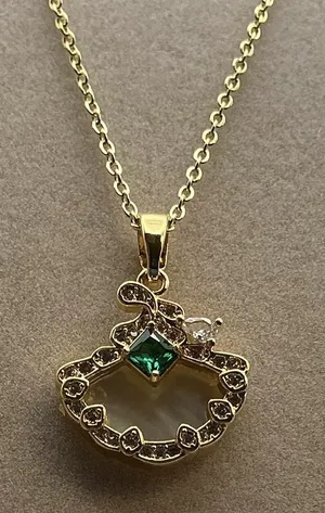 Eden by Adina Eden Mother of Pearl Fan Shell CZ Necklace 14K Gold Plated thumbnail 1