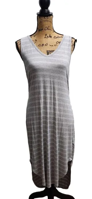 OLIVE+OAK Dress Womens Size Large Blue Striped Sleeveless‎ VNeck Modern Summer thumbnail 1
