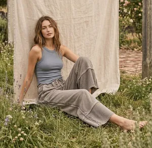 Rowan Pruitt Tank Top 100% cotton ribbed Gray boho festival casual streetwear S thumbnail 1