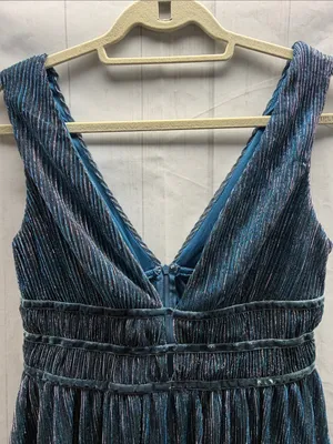 Lulus NWT Smokeshow Teal Metallic Deep V Sleeveless Skater Mini Dress Size XS thumbnail 5