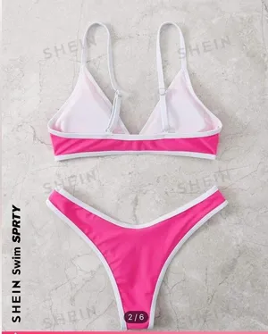 Shein Swim SPRTY Contrast Binding High Cut Bikini Swimsuit thumbnail 2