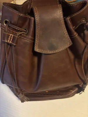 CARTUJANO de ESPANA VINTAGE DARK BROWN LEATHER DRAWSTRING BUCKET BAG thumbnail 10