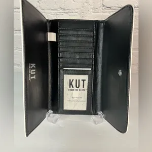 Kut From The Kloth Black White Striped‎ Slim Trifold Wallet Vegan Leather NEW thumbnail 3