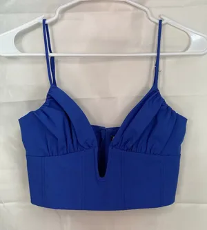EUC ZARA‎ women's purplish blue deep v-neck cropped corset tank crop top summer thumbnail 1