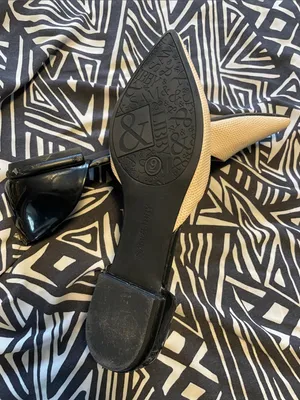 Sam & Libby Beige Pointed-Toe D'Orsay Flats with Black Heel thumbnail 7