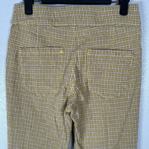 Free People Cotton Linen Blend Pull On Straight Leg Pants Womens XS Yellow Plaid thumbnail 4