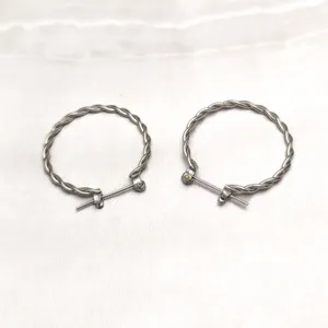 Vintage Stud Earrings Silver Tone Hoops Twisted Hoop Design Large 1 & 1/8" thumbnail 2