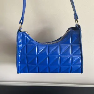 Shein Quilted Pattern Baguette Shoulder Bag Purse Blue Diamond Grid Zipper thumbnail 7