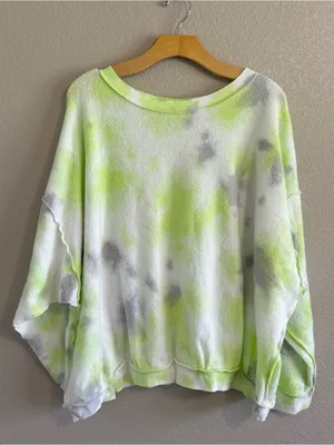 Free People Kelly Washed Citron Green Tie Dye Pullover thumbnail 3