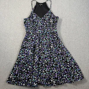 Express Women's Size 0 Black Floral Halter Neck Sleeveless Fit & Flare Dress thumbnail 1