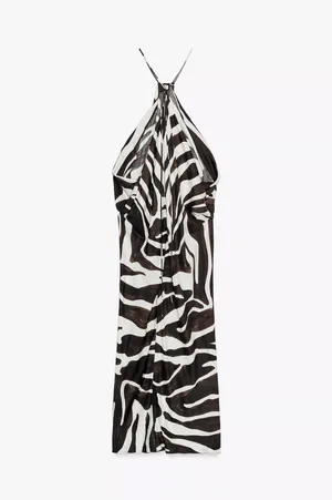 Zara animal print Zebra Print Halter Dress midi maxi evening party cocktail thumbnail 10
