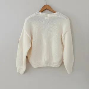 Luna Ivy Cardigan Sweater XS Cream Red Velvet Bows Coquette Balletcore Chunky thumbnail 3