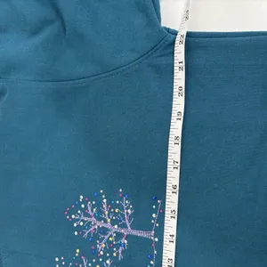 Vintage Teal Blue Double Collared Pullover Sweatshirt Winter Tree‎ Design thumbnail 8