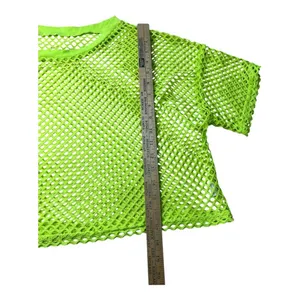 Fishnet Top Women Size XL Neon Green Crop Top Crewneck T-shirt Casual Boho thumbnail 4