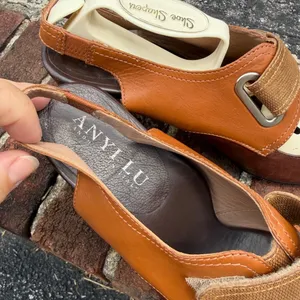 Anyi Lu Women's 60s Vintage Style Chunky Leather Peep Toe Slingback Heels EU37.5 thumbnail 9