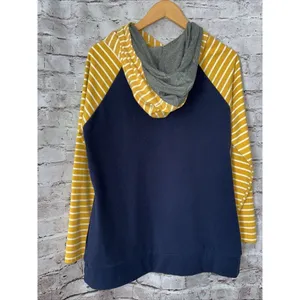 Doublju Women's Double Hood Pullover Hoodie Sweatshirt Blue Gold‎ Womens M thumbnail 4