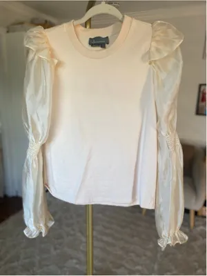 Anthropologie Puff Sleeve Cream Blouse Coquette Romantic Old Money Parisian Boho thumbnail 2