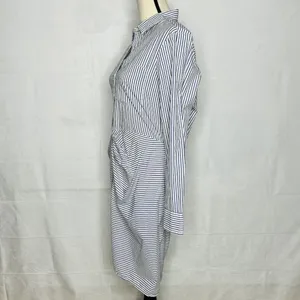 Gap Button-Down Shirt Dress Long-Sleeve Striped Gathered Waist Cotton Sz M thumbnail 6