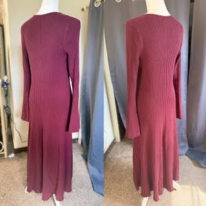 Edited x Hunter McGrady Ribbed Flare Sweater Dress Womens XL Burgundy Wine thumbnail 5