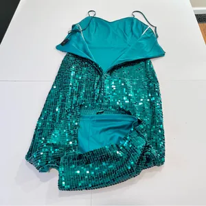 Lulus Striking Sweetheart Emerald Green Sequin Slit Sleeveless Midi Dress‎ LARGE thumbnail 7