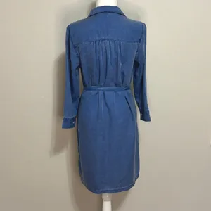 Old Navy Shirt Dress Blue Fortune Tencel Lyocell Utility Tie Waist Work CasualS thumbnail 4