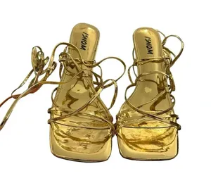 ISNOM Lace Up Heels Sandals for Women, Square Toe, Open Toe size 10 thumbnail 1