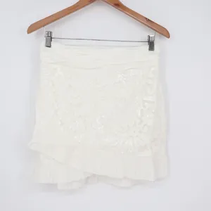 Naked Wardrobe White Sequin Floral Mini Skirt Pleated Ruffle M thumbnail 2