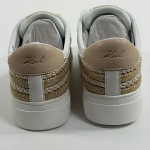Karl Lagerfeld Paris Size-7 Cate Lace Up Sneaker White Gold Woven thumbnail 5