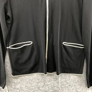 Max Studio Knit Stretch Hoodie Black Ivory Contemporary Zip Up Womens Large L thumbnail 5