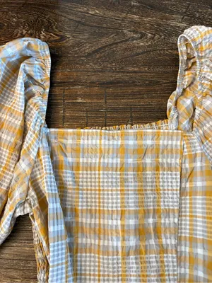 Maeve Anthropologie Plaid Square Neck Blouse Small Mustard NWT Puff Sleeve thumbnail 7