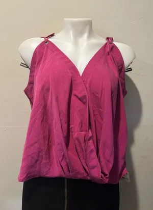 Free People Fuchsia V-Neck Draped Ring-Shoulder Camisole thumbnail 1