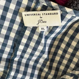 J.Crew x Universal Standard Gingham Tie‎ Blouse Preppy Chic Women Blue White XL thumbnail 5