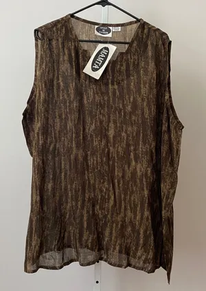 Mamta Rayon Boho Lagenlook Earth Colors Relaxed Sheer Tank Top Plus Size Brown thumbnail 1