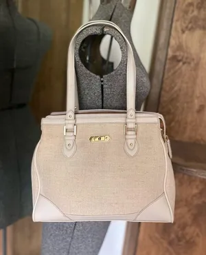 Vintage Etienne Aigner Bone leather and woven jute double handled satchel thumbnail 2