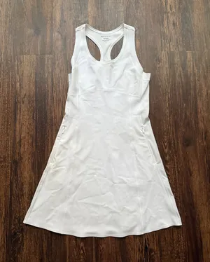 Athleta Levitate Dress Womens Small White Racerback Tennis Golf Zip Pockets thumbnail 1