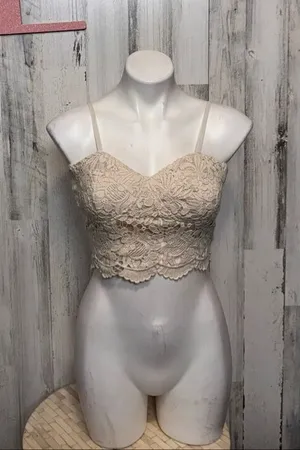 Trac Trac Beige Lace Crop Top Bralette Bustier Size L thumbnail 1