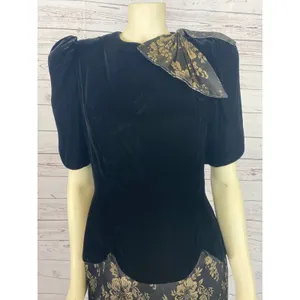 Vintage 1980s Scott McClintock Black Velvet Gold Brocade Dress Open Back S/M thumbnail 8
