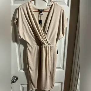 Express Pleated Wrap Front Dress NWT Size Small Cream Colored Midi Umpire‎ Waist thumbnail 3