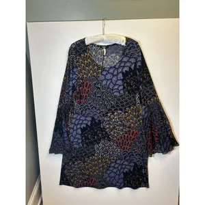 MSK Blue Paisley Flared Bell Sleeve Shift Dress Boho Floral Womens M/L READ thumbnail 5