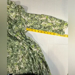 CAbi Faux Wrap Dress Green Tan Hawaiian Tropical Floral Leaf Boho Indie Sz Small thumbnail 3
