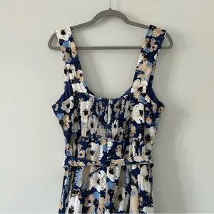 Lulu’s Sunny Attraction Navy Floral Linen Bustier Belted Mini Dress NWOT Large thumbnail 9