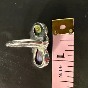 Sterling Silver Mojave Turquoise Purple and Green Two Stone Size 7 thumbnail 6