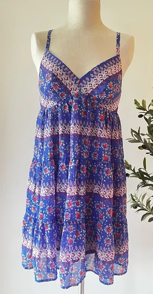 Blue Floral empire waist babydoll Spaghetti Strap Sundress thumbnail 1
