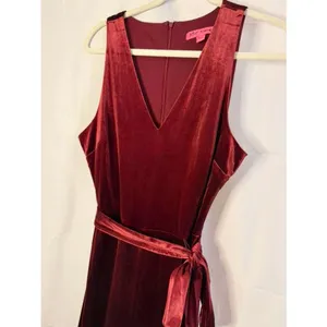 Betsey Johnson Velvet Flare-Leg Jumpsuit Burgundy Red Women's sz. 8 thumbnail 7