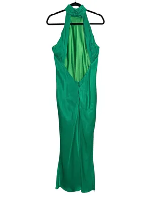 Meshki Claire Satin Halter Sleeveless Green Maxi Dress MEDIUM thumbnail 5