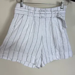 Abercrombie & Fitch Linen Belted High Waist‎ Black & White Stripe Shorts Sz Sml thumbnail 2